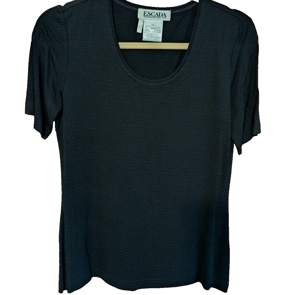 Escada Margaretha‎ Ley Black Silk Scoop Neck Top S/S EU 36 US SMALL